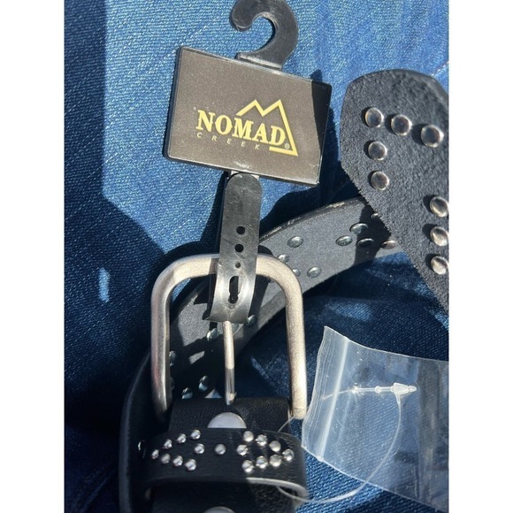 Nomad Creek NWT black leather bling gem belt womens size M - Picture 3 of 6